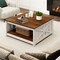 White - Brown Square Farmhouse Coffee Table Storage Shelf for Living Room